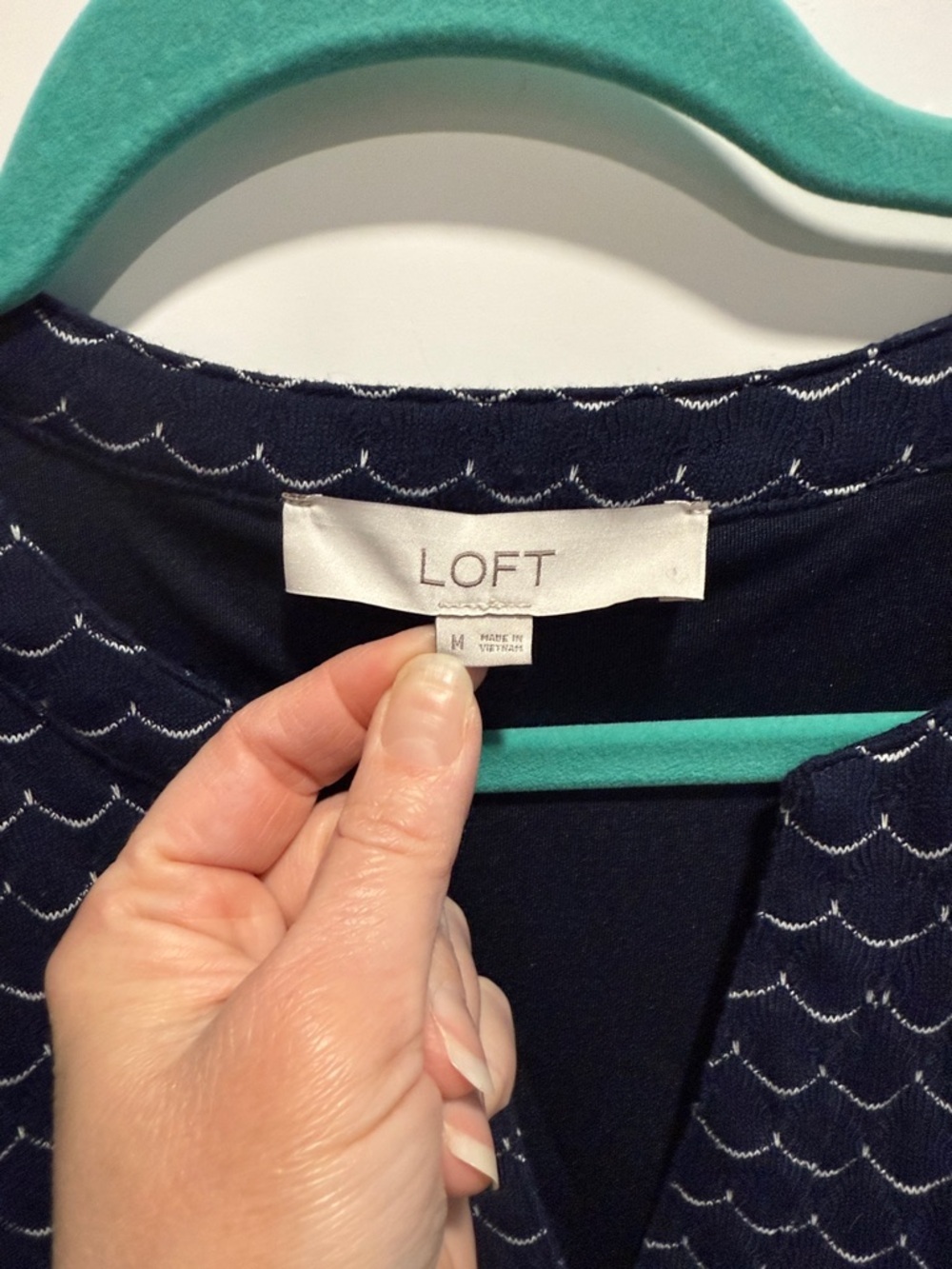 LOFT Navy Wave-Print Cap Sleeve Mini Dress - Picture 4 of 8